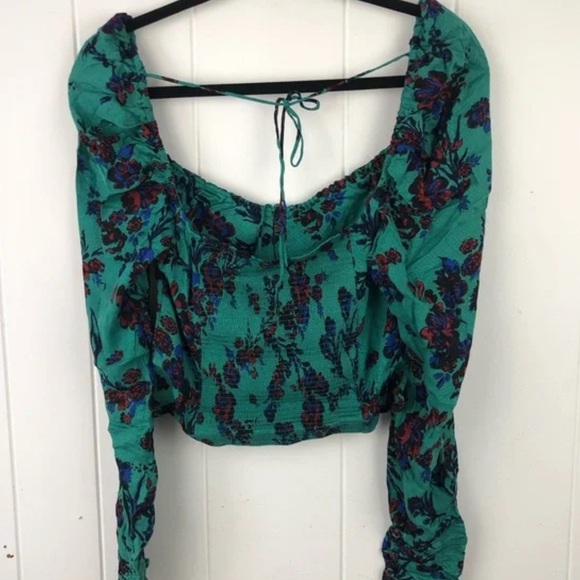 NWT Free People Hilary Print Keyhole Neck Top Green Floral Combo Medium - Picture 8 of 15